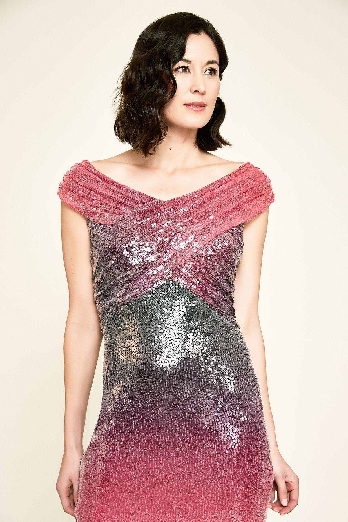 Tadashi Shoji - Rosetta Off-The-Shoulder Sequin Ombre Dress