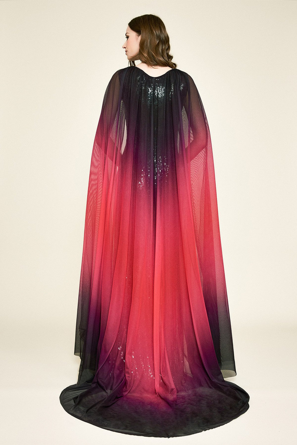Tadashi Shoji - Grissom Ombre Sequin Cape Gown 