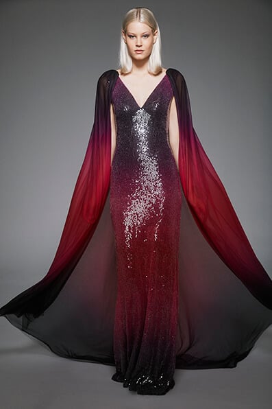 Tadashi Shoji - Grissom Ombre Sequin Cape Gown 