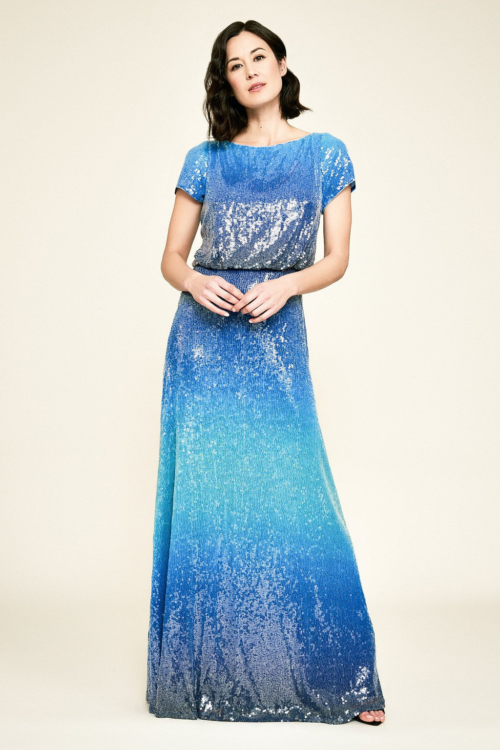 Tadashi Shoji - Walker Short-Sleeve Ombre Sequin Gown
