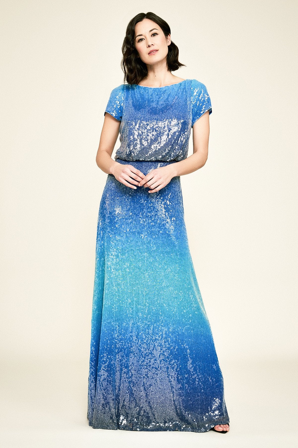 Tadashi Shoji - Walker Short-Sleeve Ombre Sequin Gown
