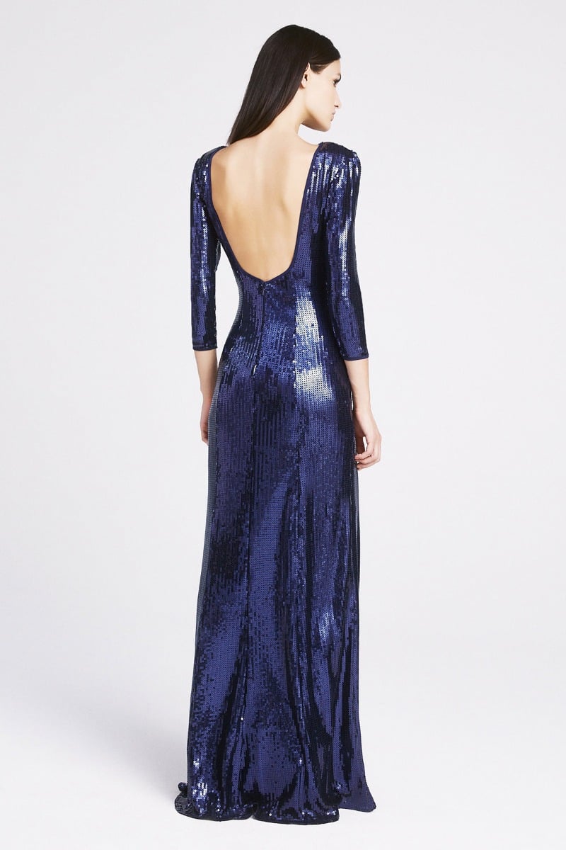 Taylor Sequin Open-Back Gown