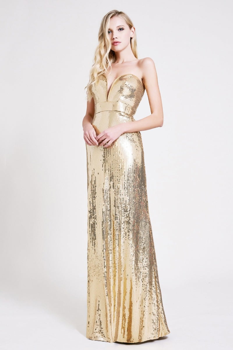 Adriana Sequin Strapless Gown
