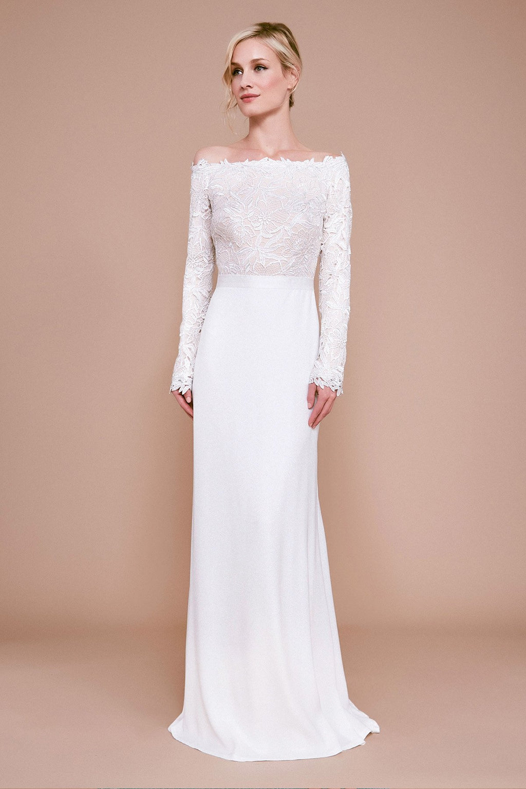 Tadashi Shoji - Kizer Off-The-Shoulder Lace Crepe Gown