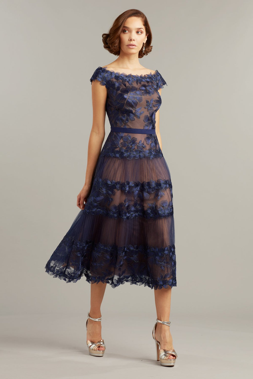 Adriane Floral Embroidered Tea-Length Dress