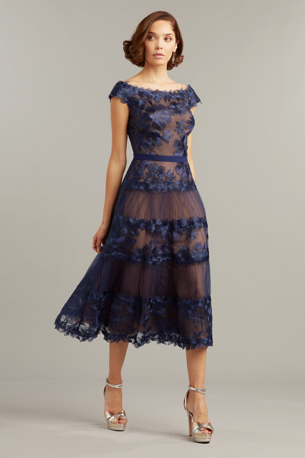 Adriane Floral Embroidered Tea-Length Dress