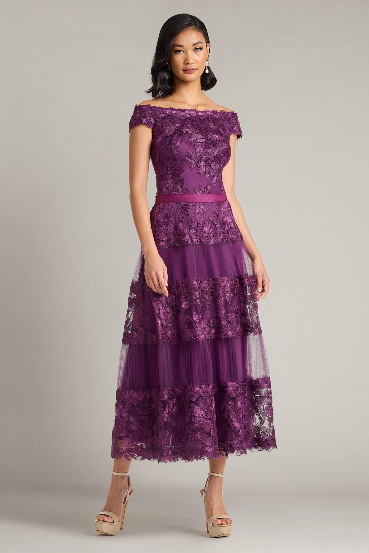 Adriane Floral Embroidered Tea-Length Dress