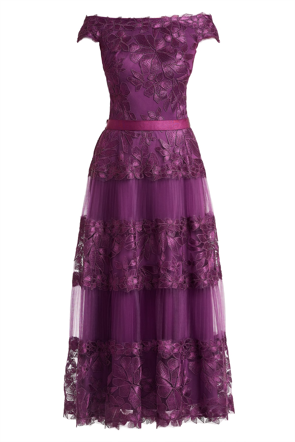 adriane floral embroidered tea-length dress Tadashi Shoji BLA19999MD - Tea Length Tulle/Jersey A-Line Dress