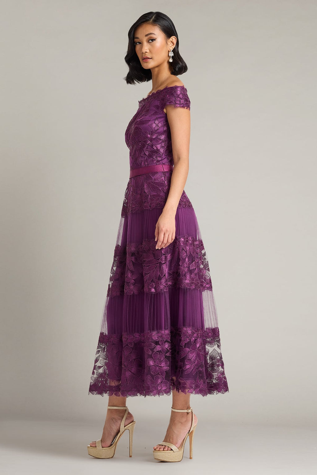 Adriane Floral Embroidered Tea-Length Dress