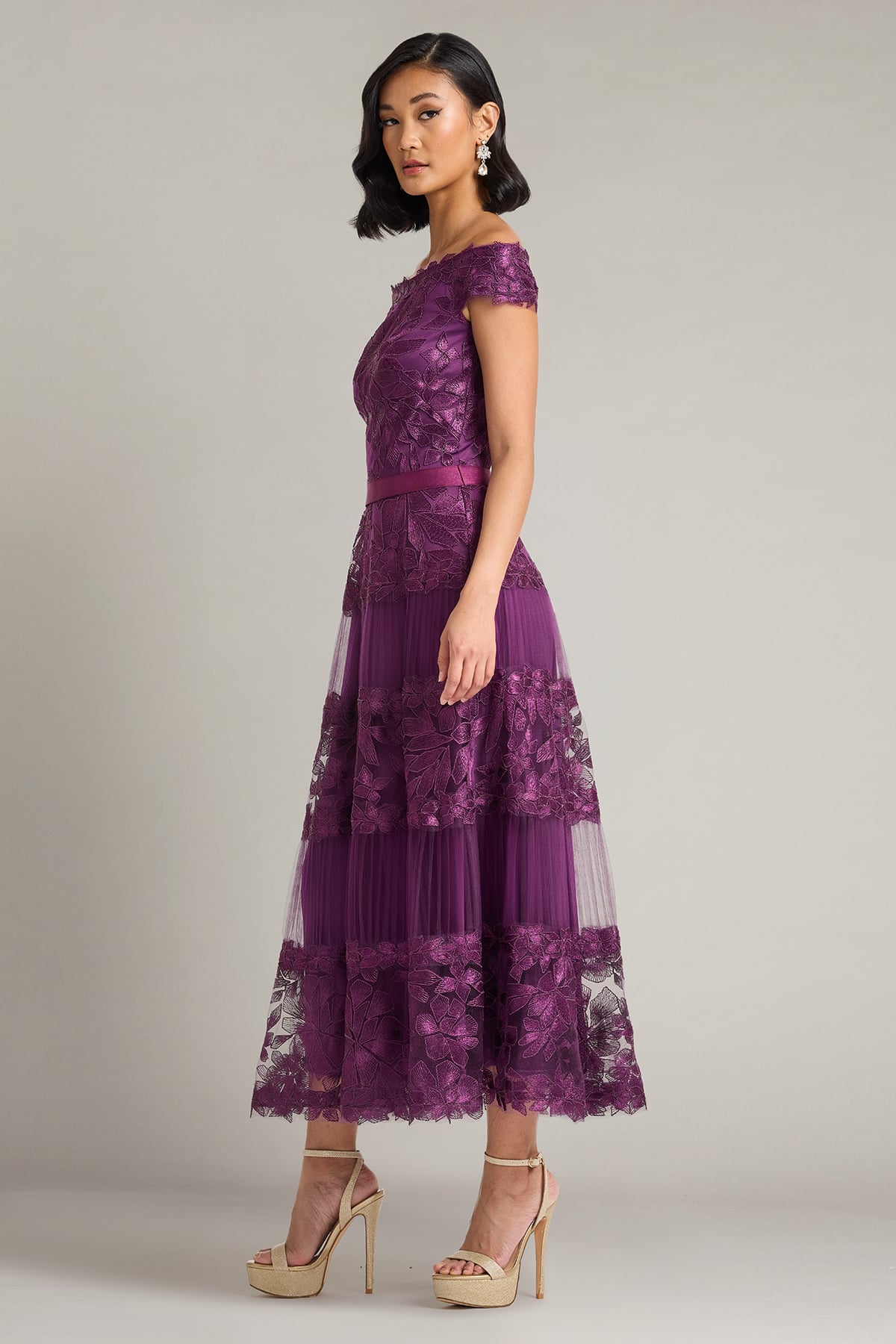 Adriane Floral Embroidered Tea-Length Dress