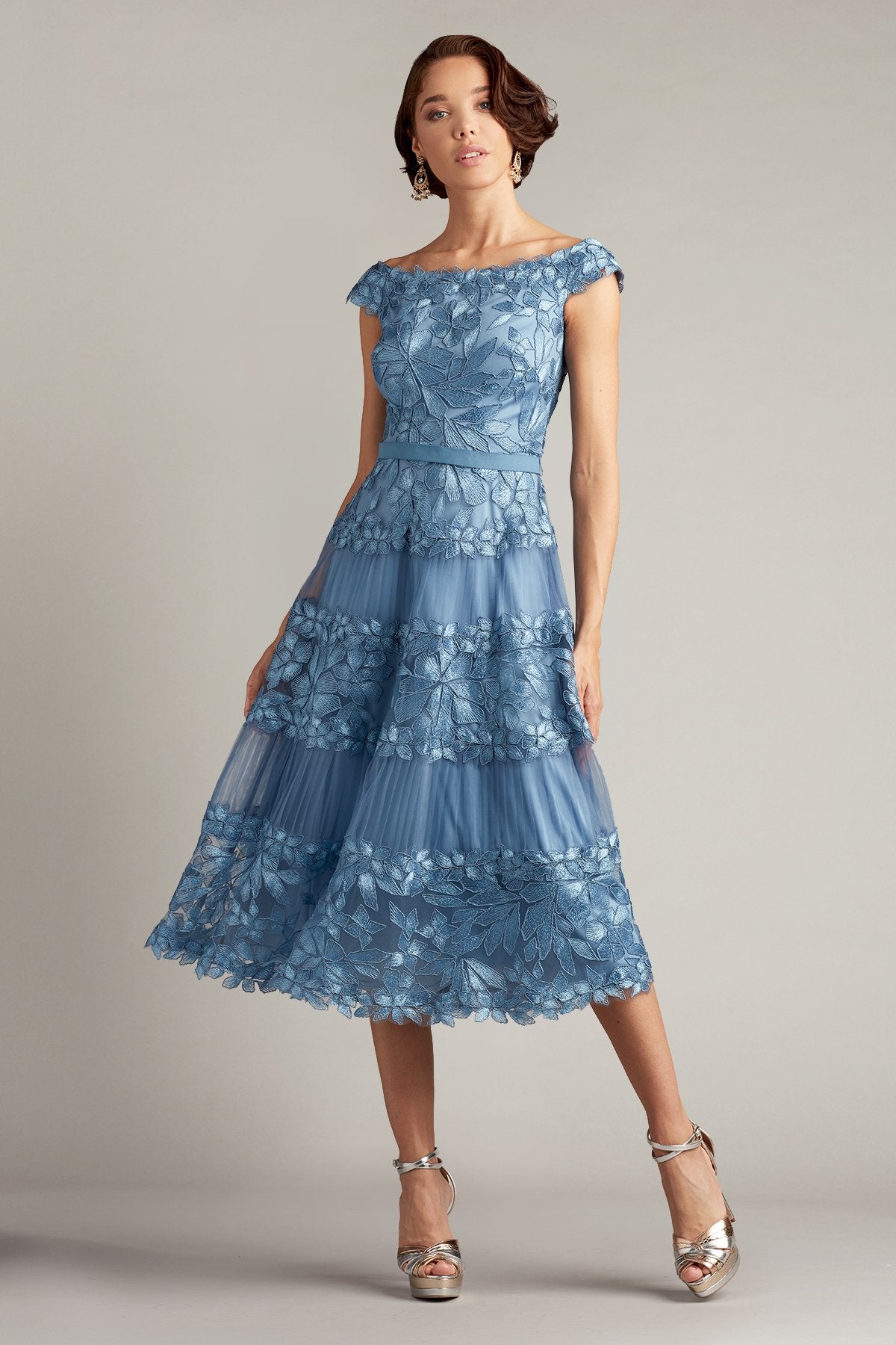 Adriane Floral Embroidered Tea-Lenght Dress