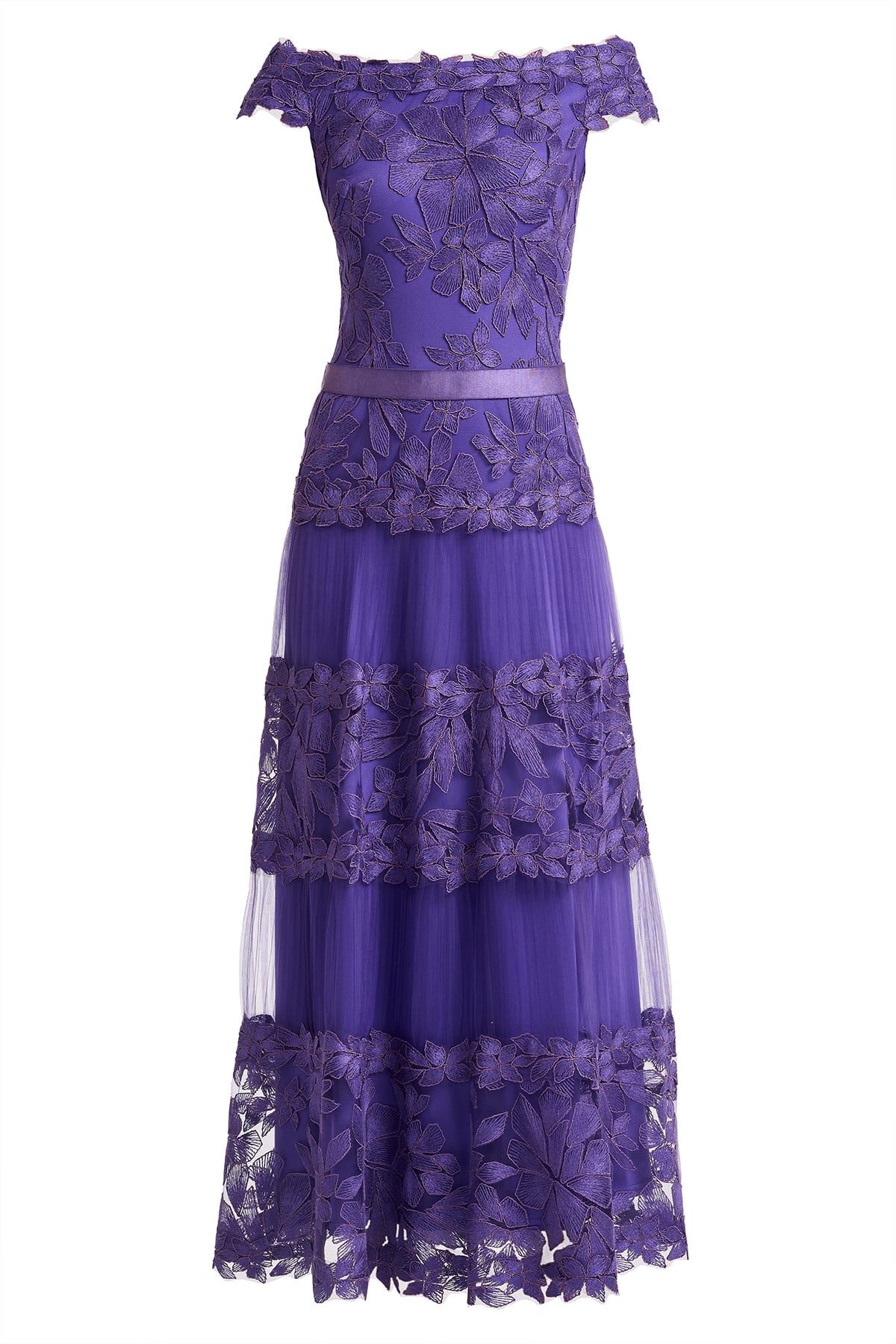 Adriane Floral Embroidered Tea-Length Dress - 00 / PURPLE
