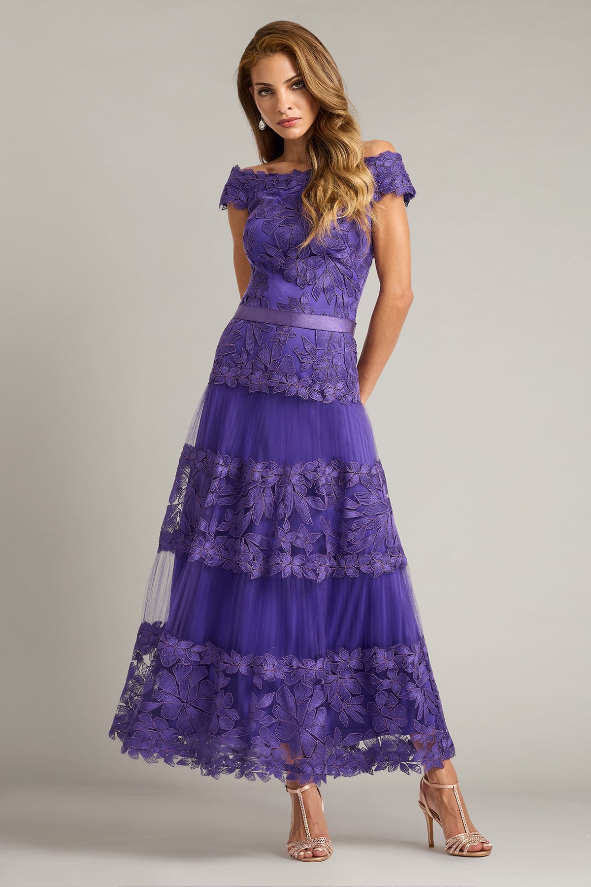 Adriane Floral Embroidered Tea-Length Dress