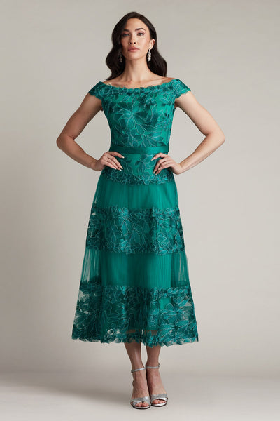 Adriane Floral Embroidered Tea-Length Dress EMERA – Tadashi Shoji
