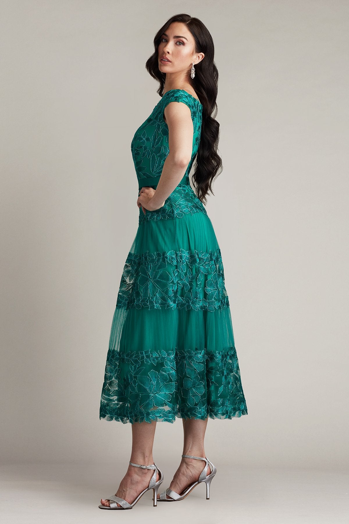 Adriane Floral Embroidered Tea-Length Dress