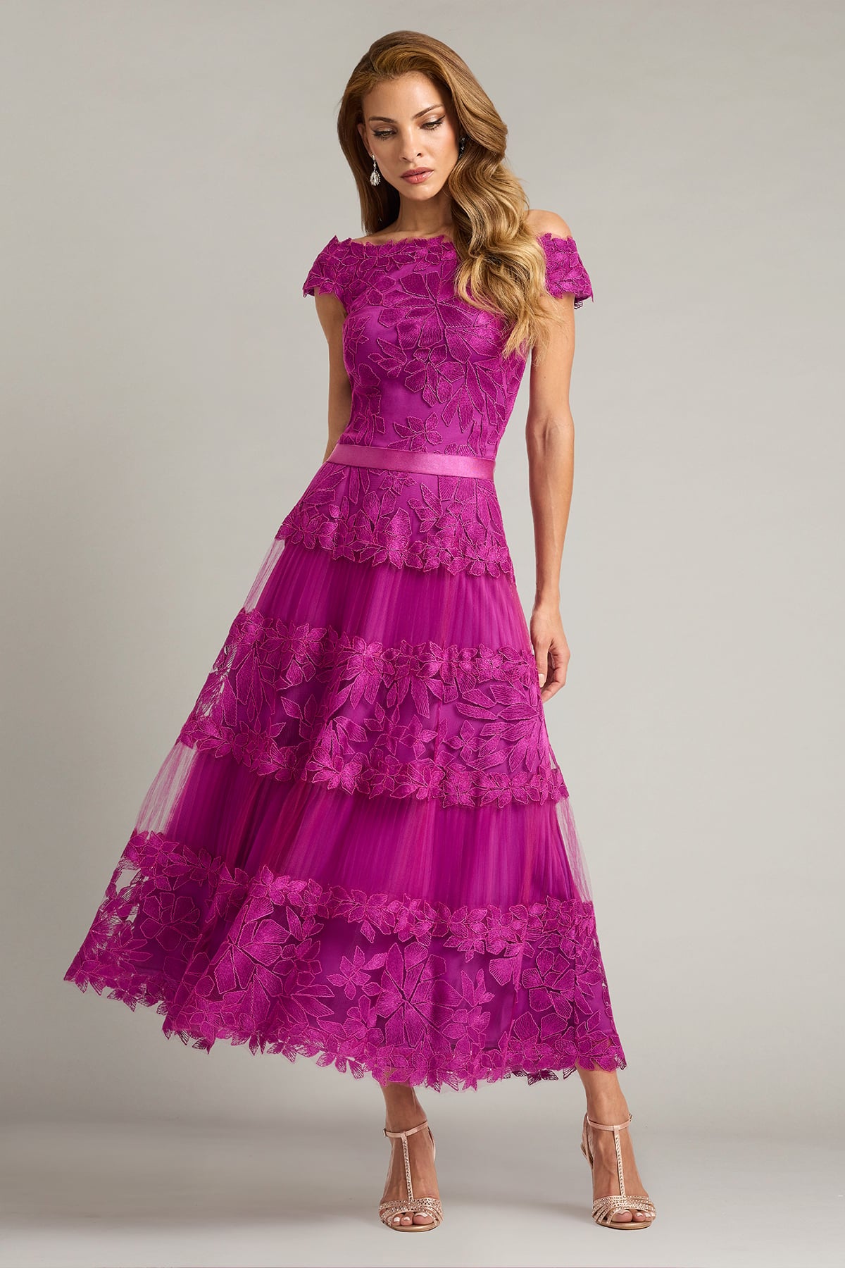 Adriane Floral Embroidered Tea-Length Dress