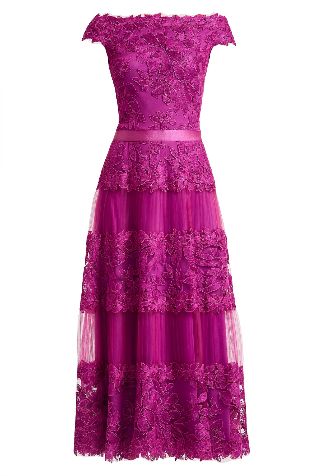 TADASHI SHOJI マゼンタ マーメイドドレス サイズ00 Adriane Floral Embroidered Tea-Length Dress – Tadashi Shoji