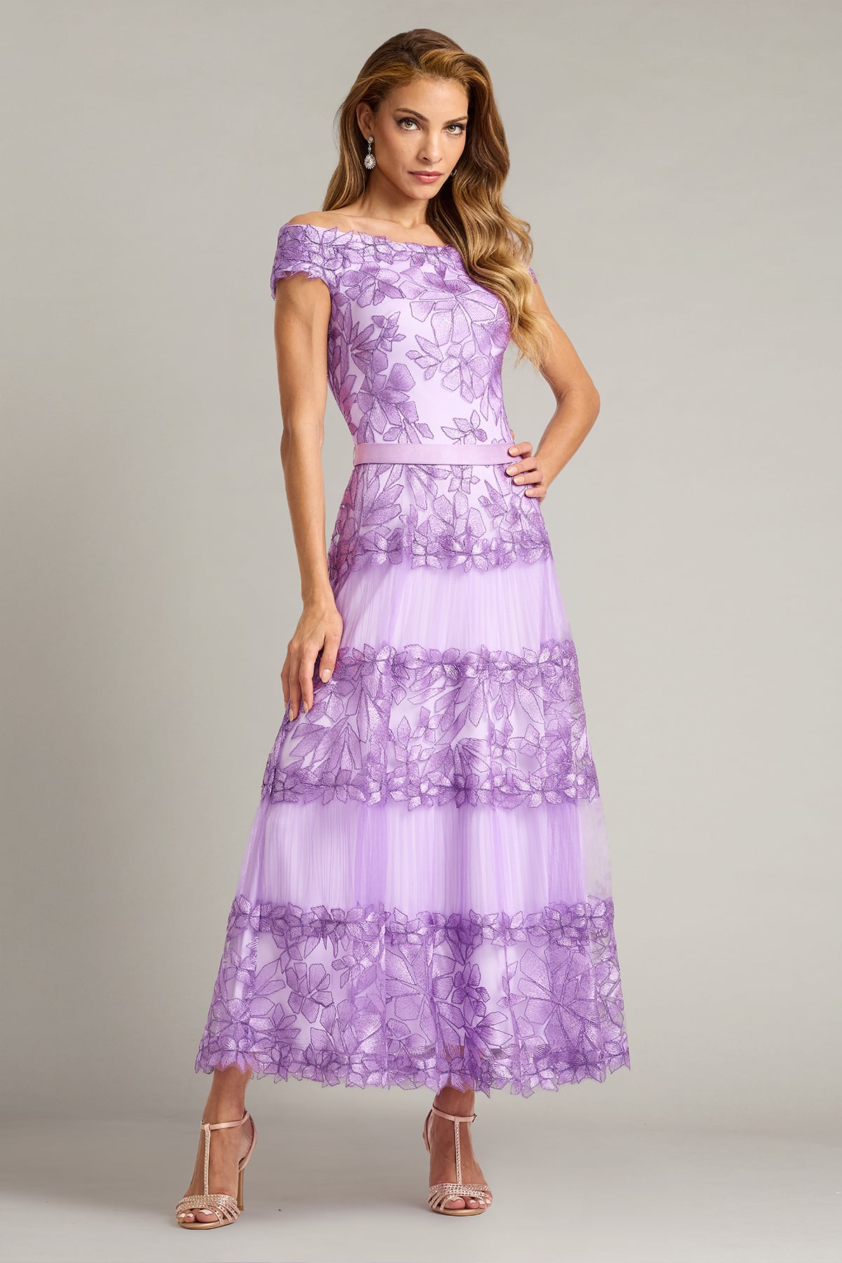 Adriane Floral Embroidered Tea-Length Dress