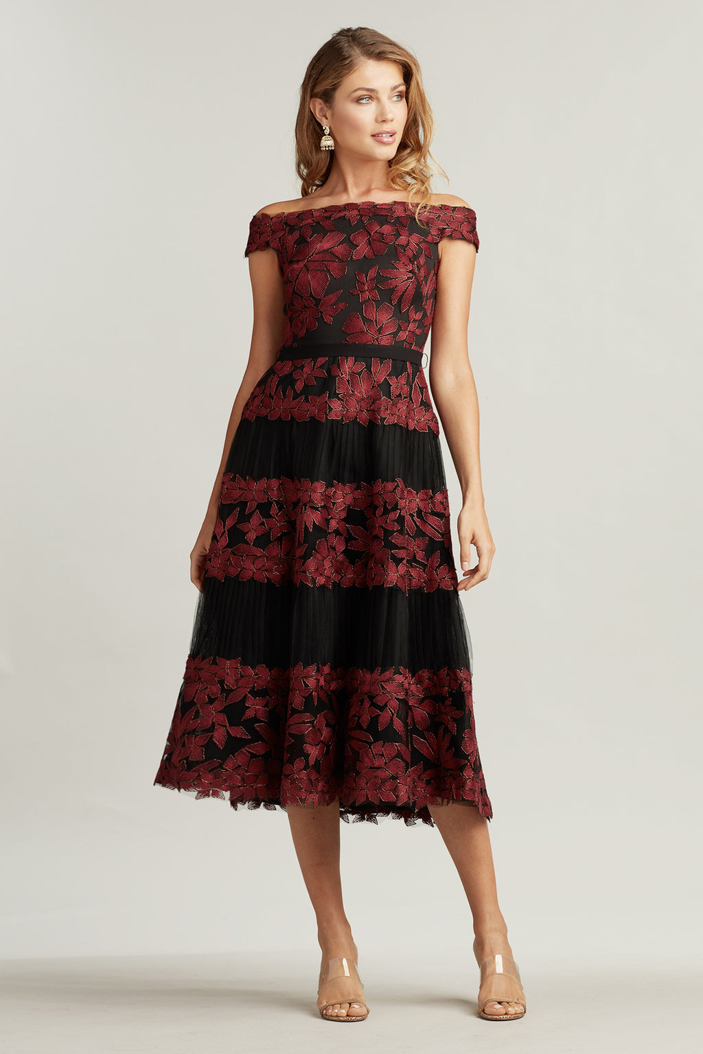Adriane Floral Embroidered Tea-Lenght Dress