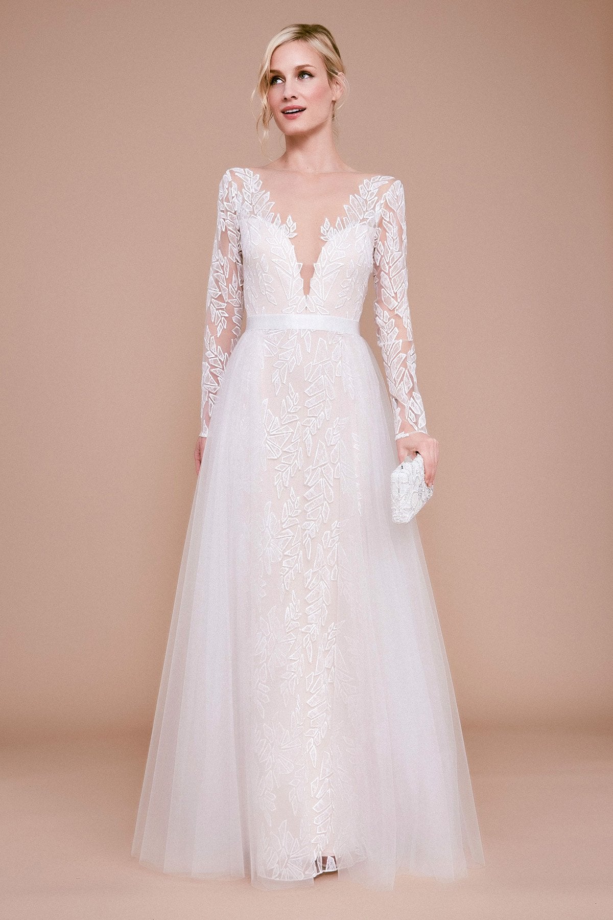 tadashi shoji long sleeve wedding dress Louisa Long-Sleeve Lace Tulle Gown – Tadashi Shoji Official Online Boutique
