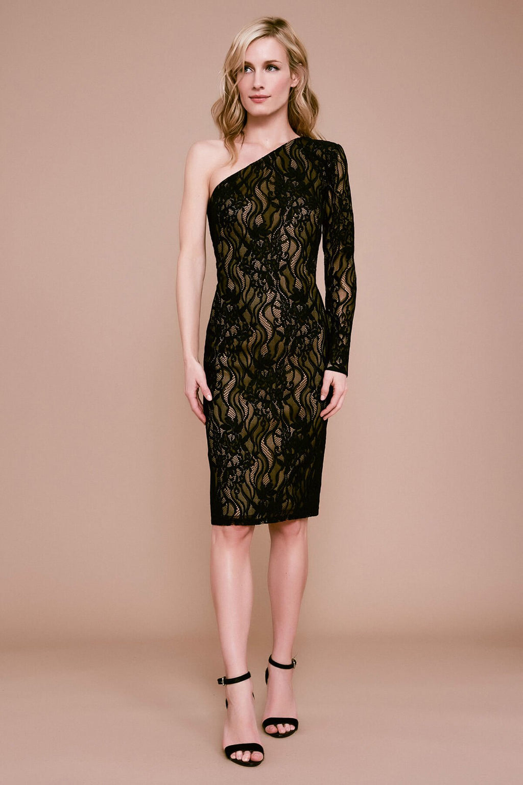 Tadashi Shoji - Barcelo One-Shoulder Tea-Length Lace Dress