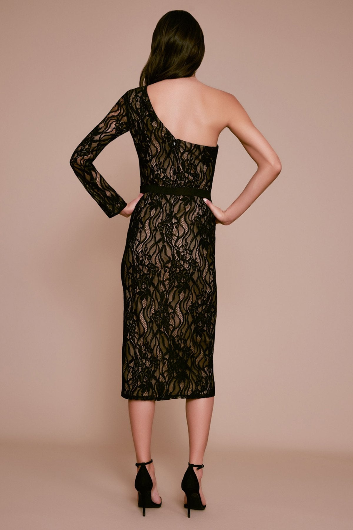 Tadashi Shoji - Barcelo One-Shoulder Tea-Length Lace Dress