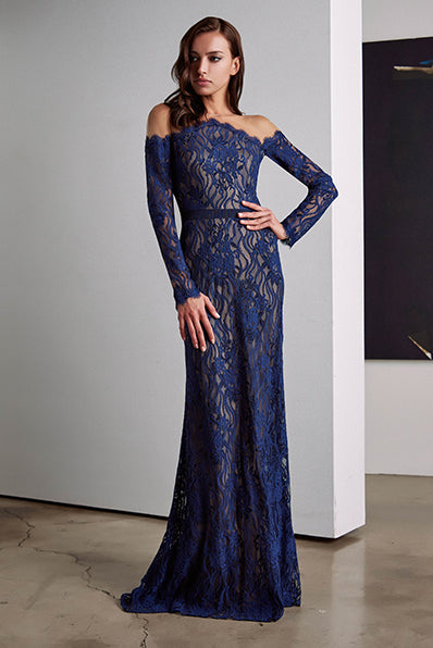 Tadashi Shoji - Vera Long-Sleeve Embroidered Lace Gown