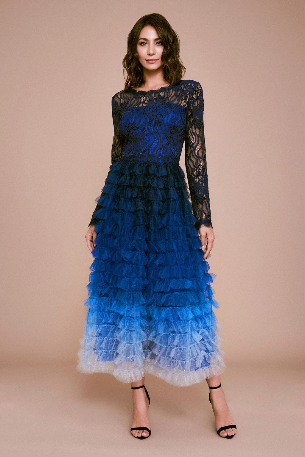 Tadashi Shoji - Twyla Ruffled Tulle Tea-Length Dress