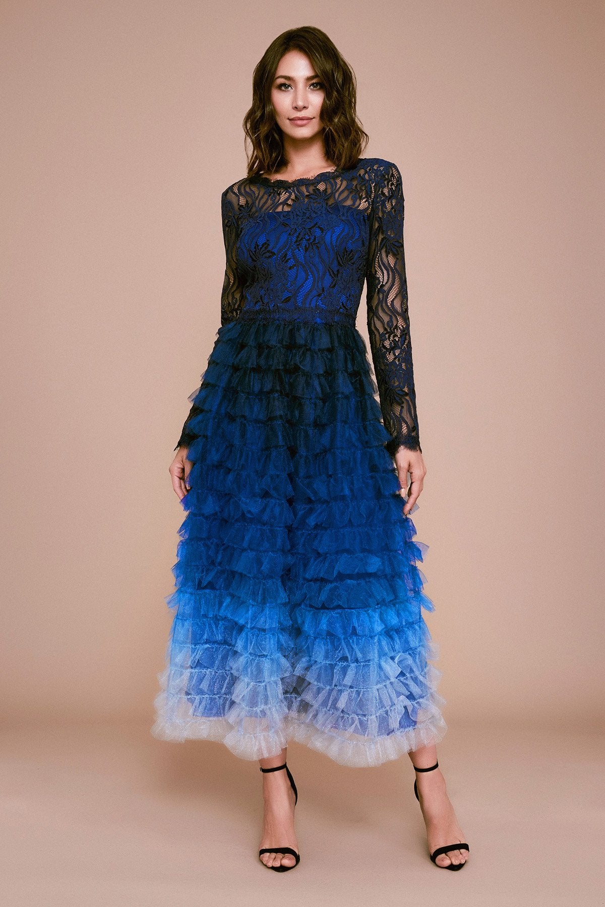 Tadashi Shoji - Twyla Ruffled Tulle Tea-Length Dress