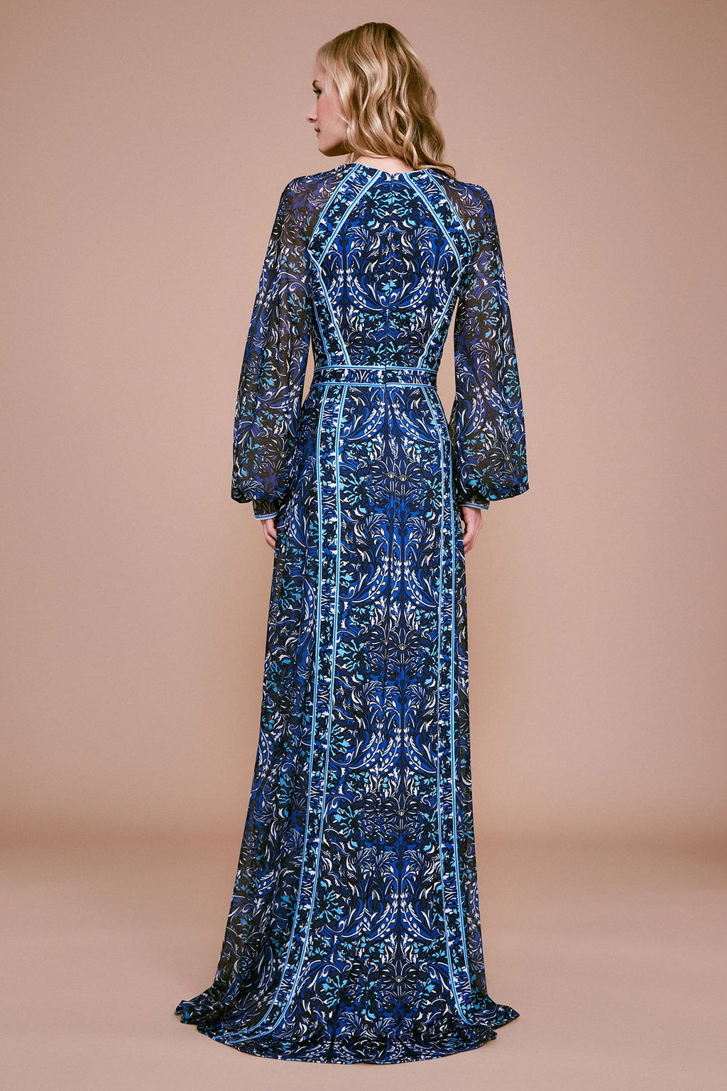Tadashi Shoji - Neva Long-Sleeve Print Chiffon Gown