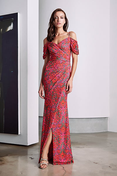 Tulum Draped Mesh Slit Gown