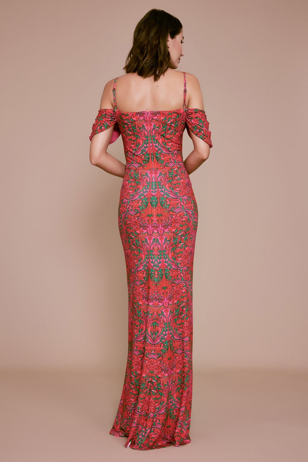 Tadashi Shoji - Tulum Draped Mesh Slit Gown