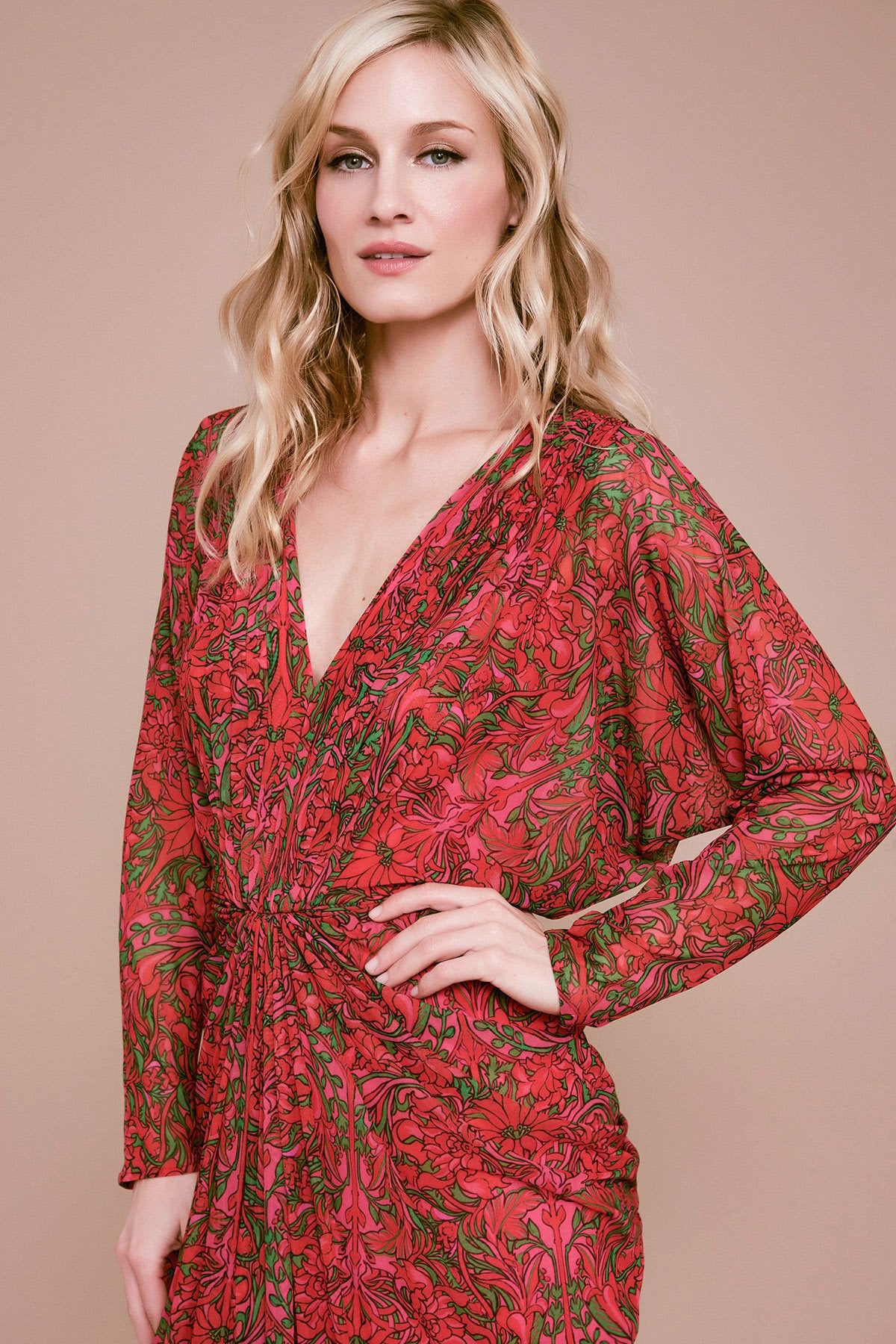 Tadashi Shoji - Terra Printed Mesh Long-Sleeve Gown