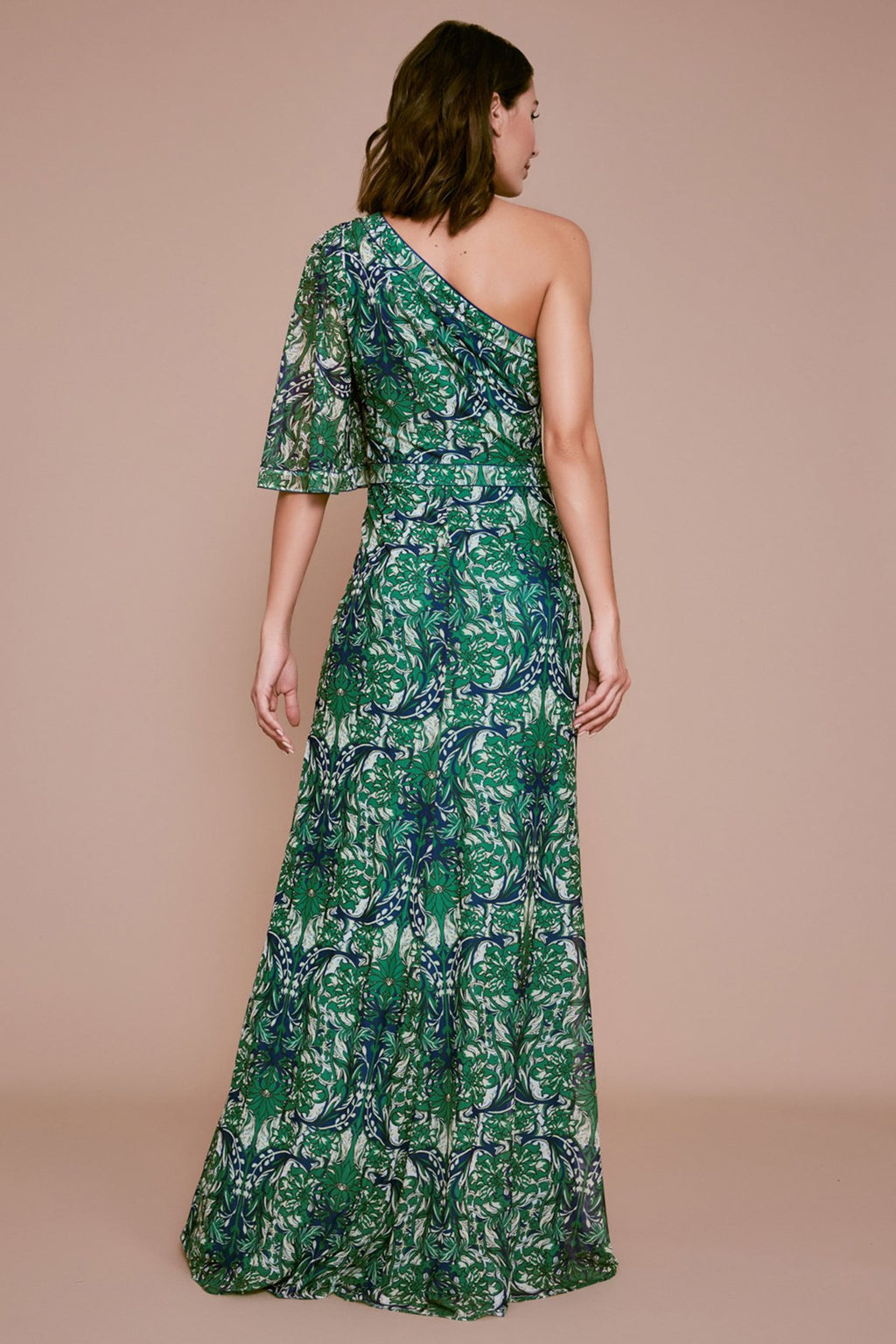 Tadashi Shoji - Kerrin Printed Mesh One-Shoulder Gown