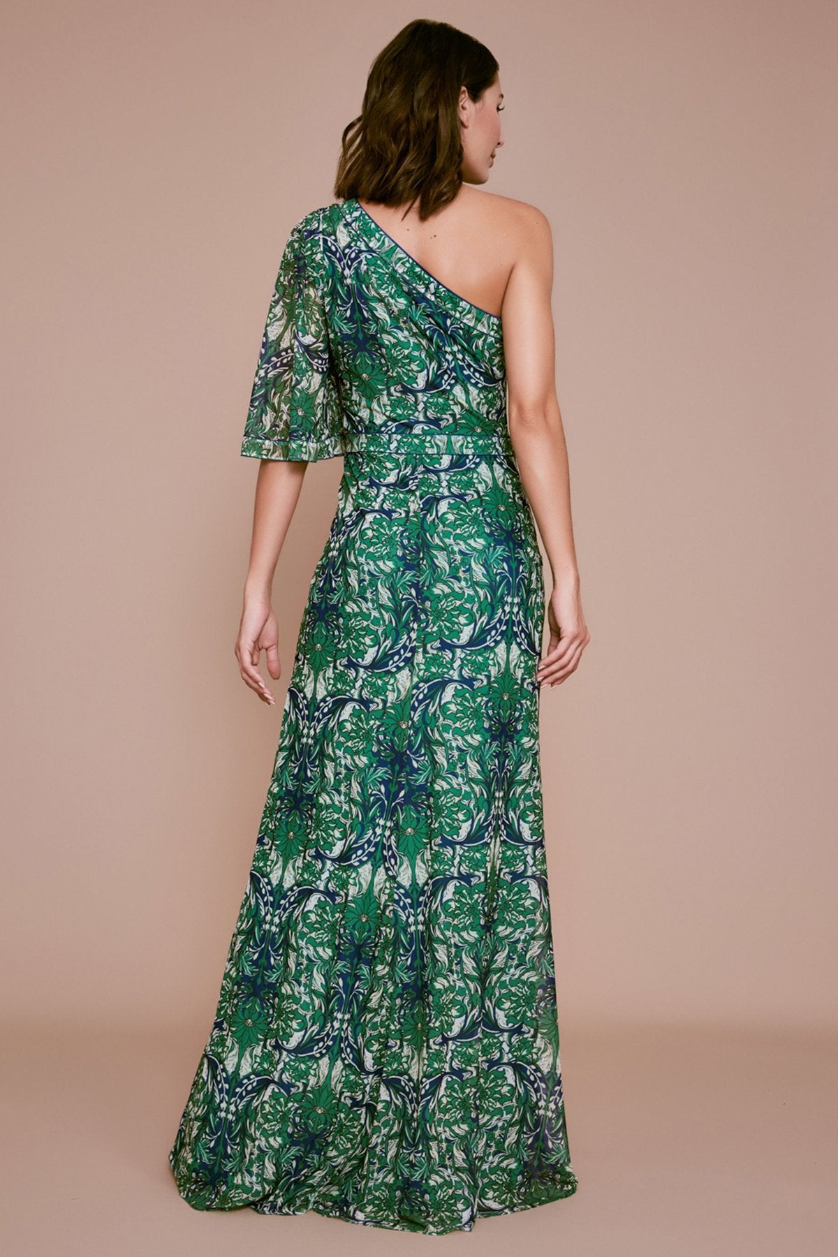 Tadashi Shoji - Kerrin Printed Mesh One-Shoulder Gown
