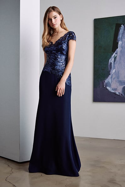 Alvaro Floral Sequin Embroidered Crepe Gown