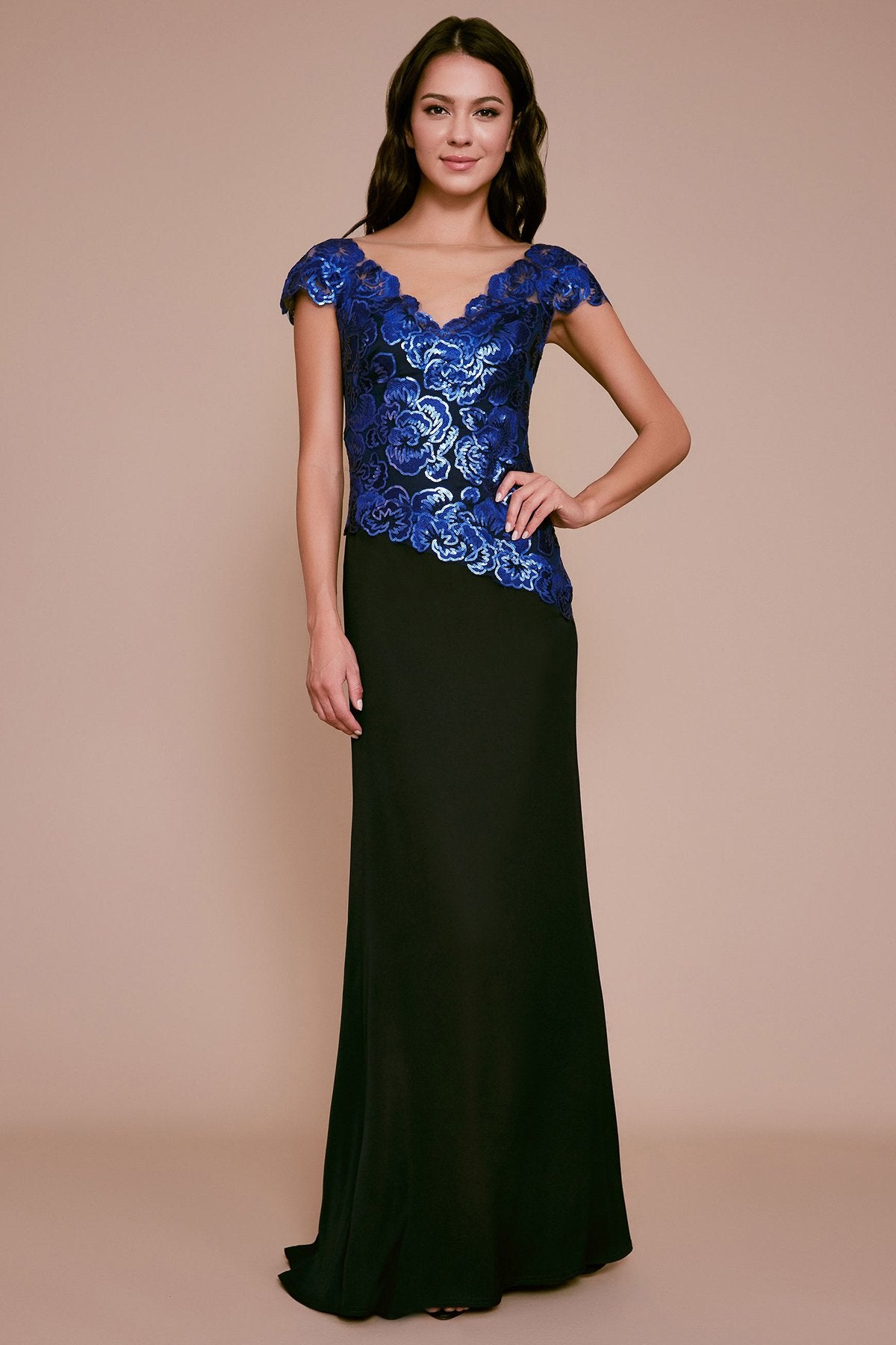 Alvaro Floral Sequin Embroidered Crepe Gown