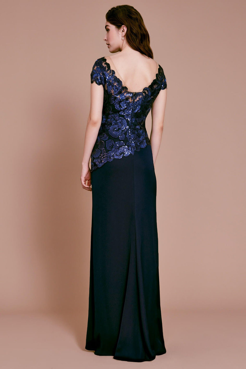 Alvaro Floral Sequin Embroidered Crepe Gown