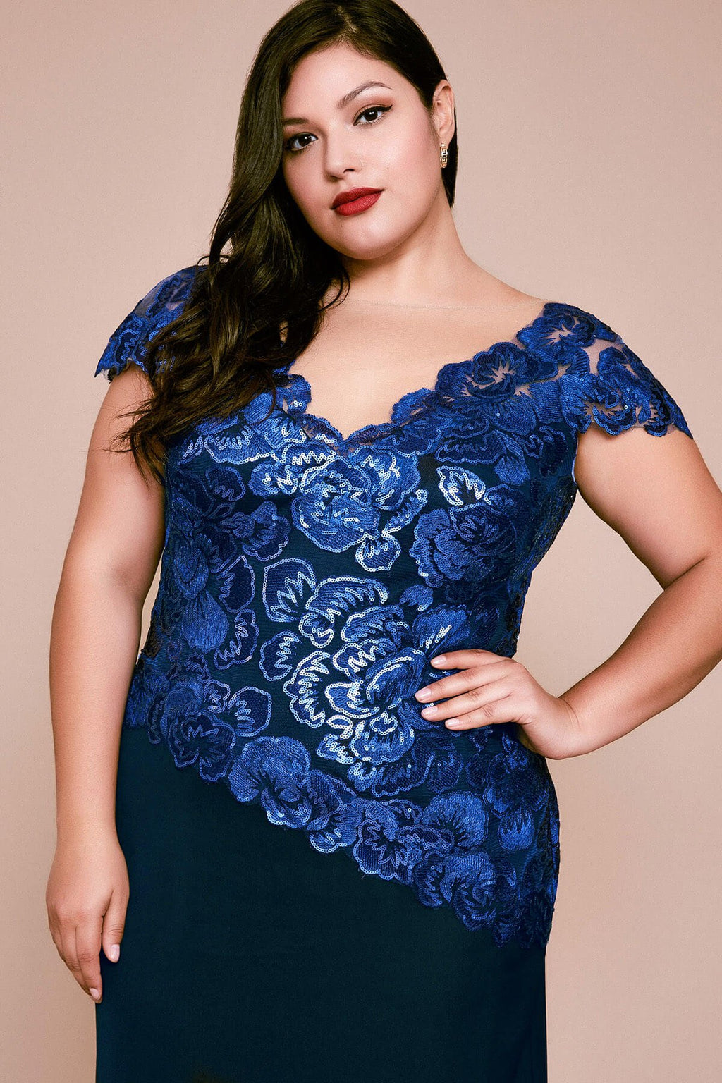Tadashi Shoji - Alvaro Embroidered Crepe Gown - PLUS SIZE