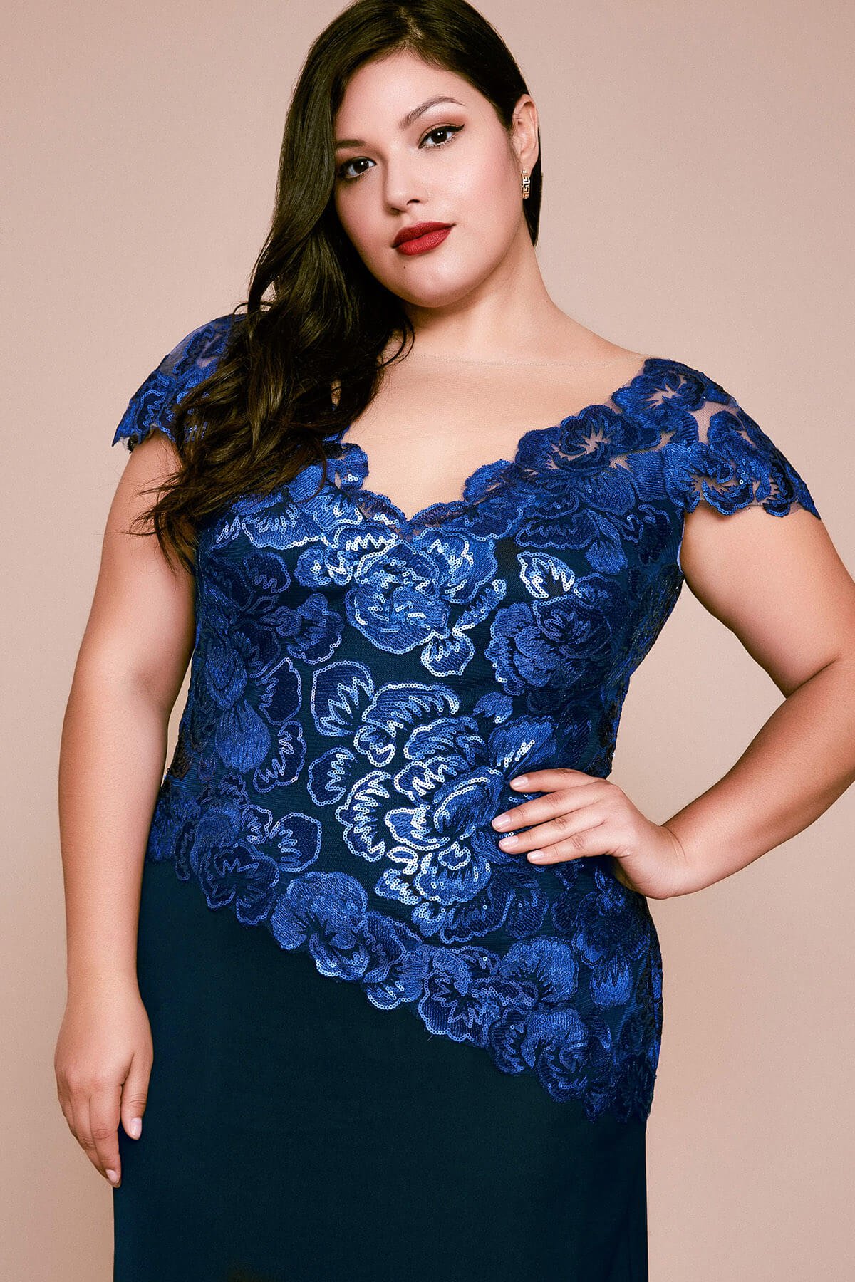Tadashi Shoji - Alvaro Embroidered Crepe Gown - PLUS SIZE