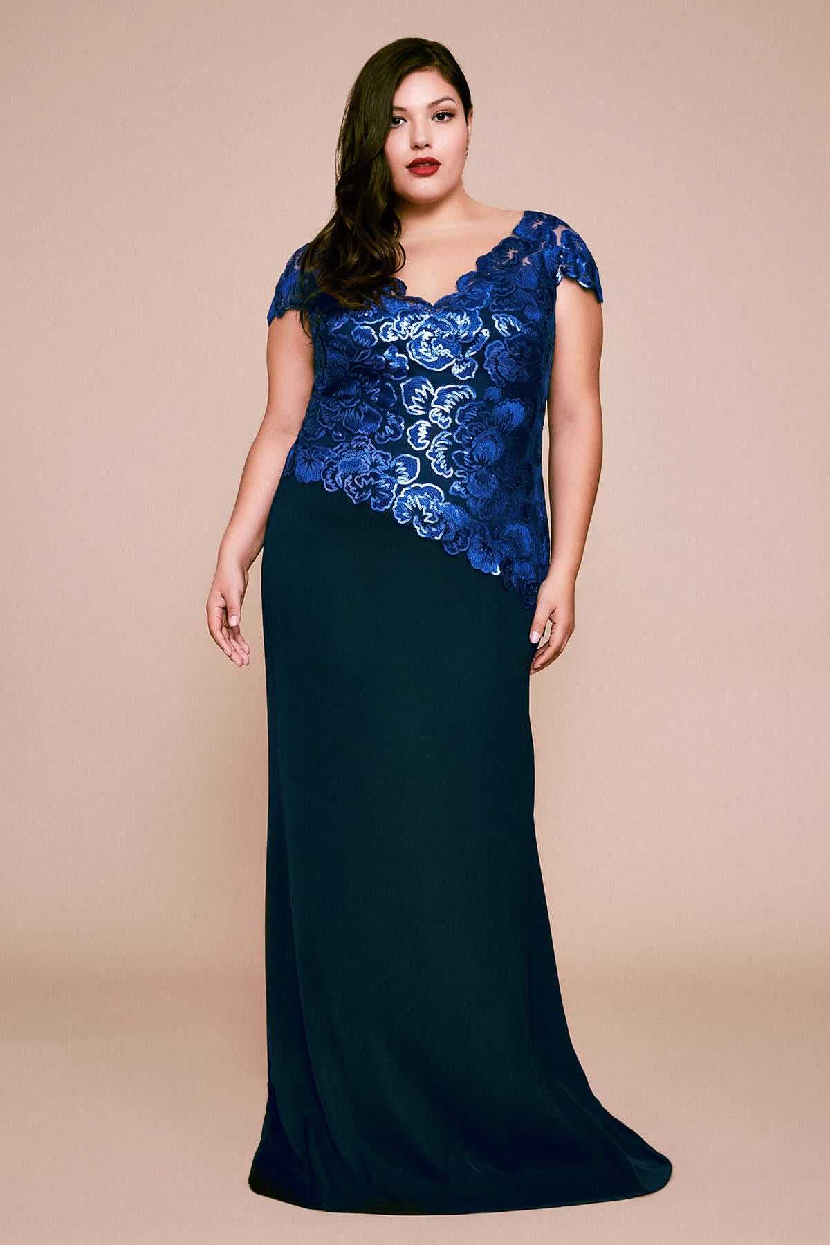 Tadashi Shoji - Alvaro Embroidered Crepe Gown - PLUS SIZE