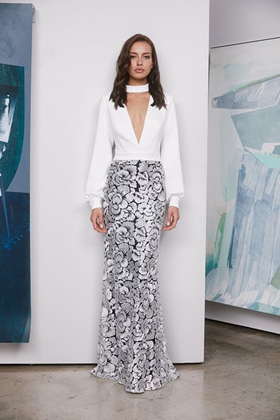 Bora Crepe Sequin Embroidered Gown