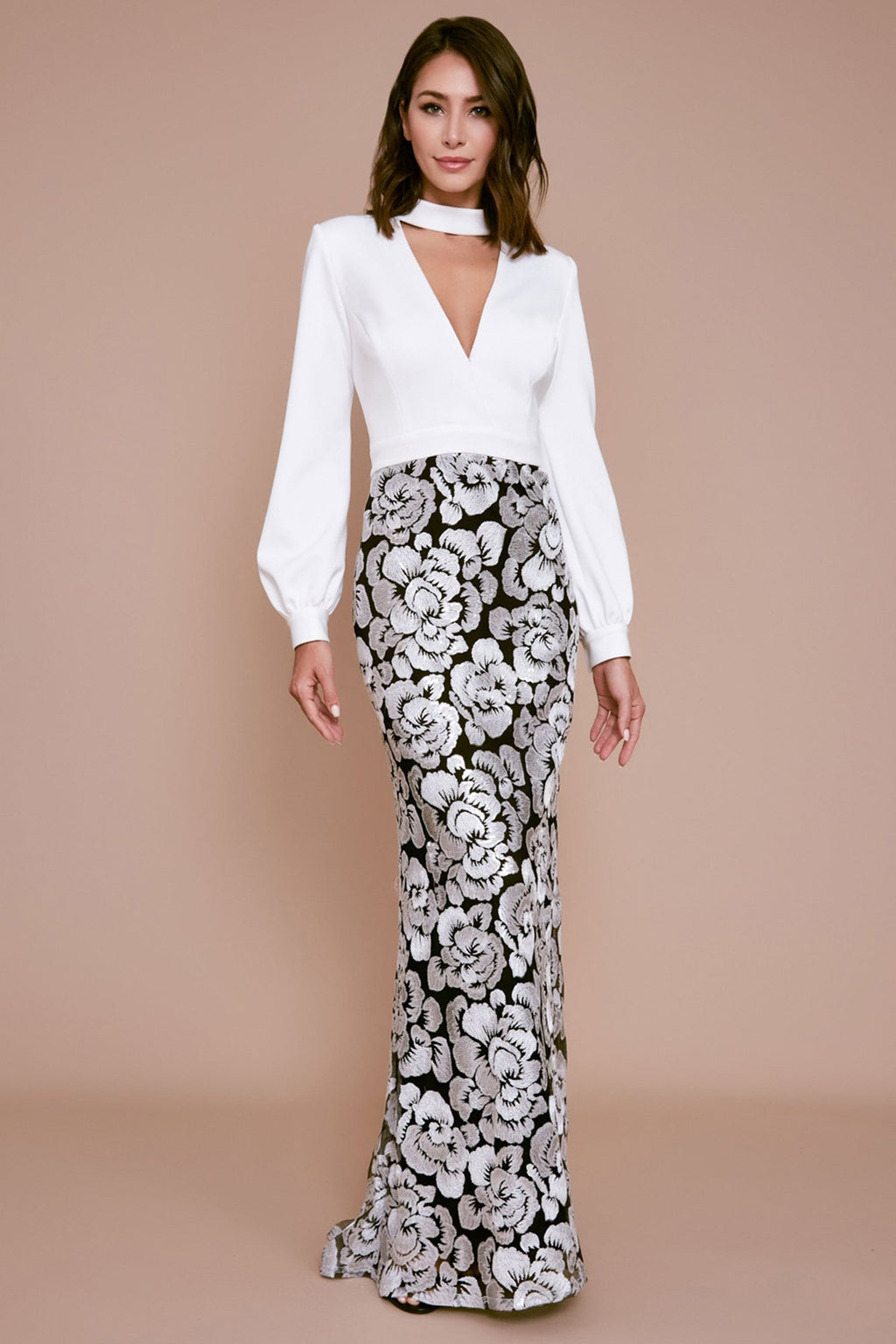 Tadashi Shoji - Bora Crepe Sequin Embroidered Gown