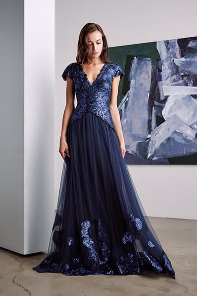 Haidee Floral Sequin Embroidered Tulle Gown
