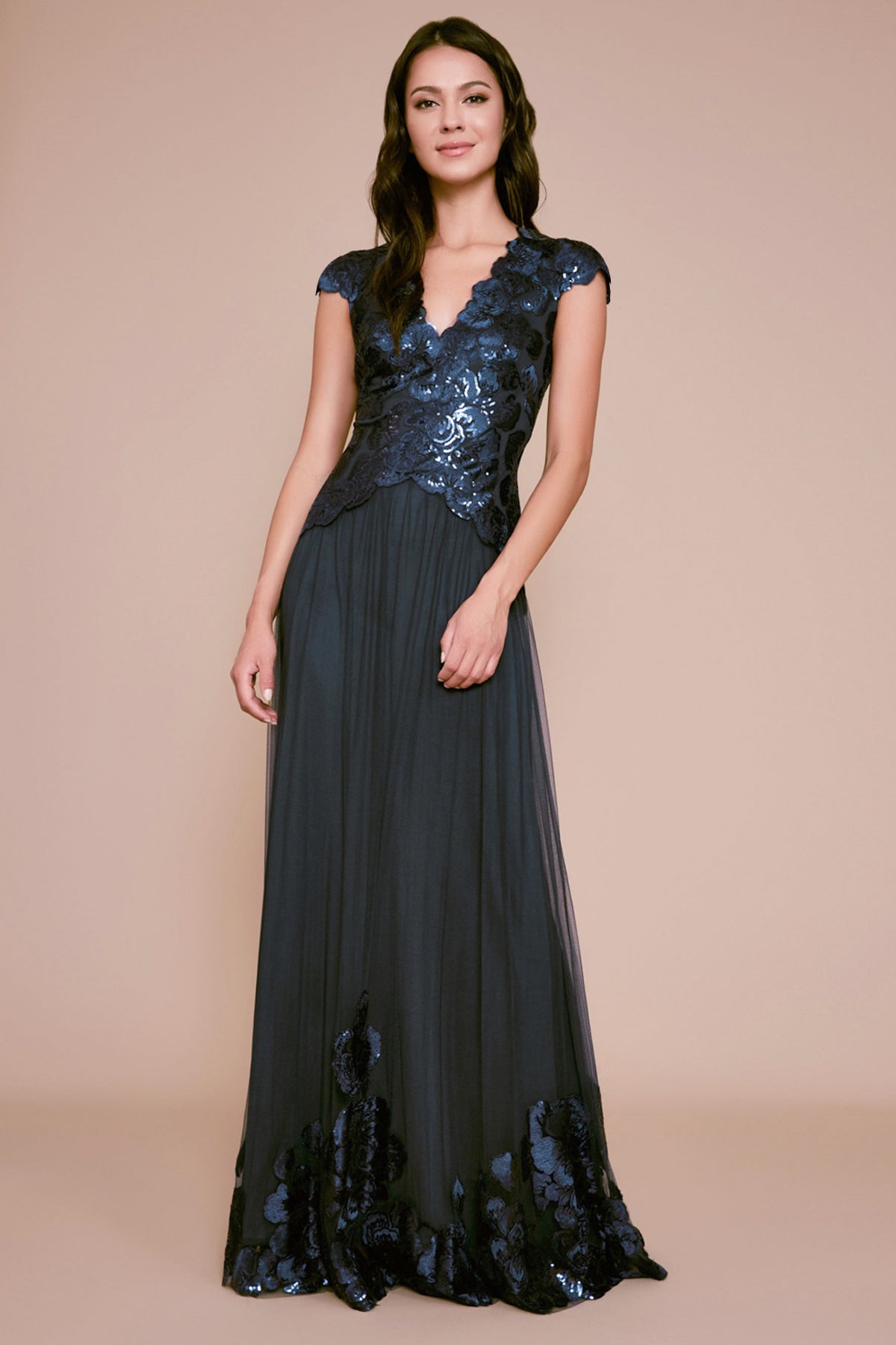 Tadashi Shoji - Haidee Floral Sequin Embroidered Tulle Gown