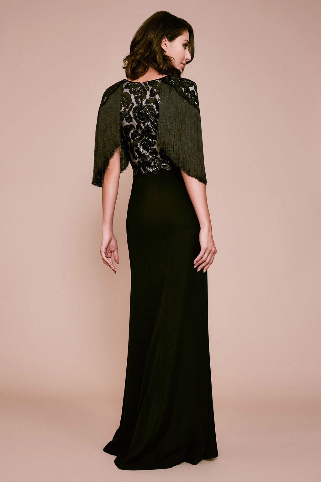 Tadashi Shoji - Terra Fringe Sleeve Crepe Gown