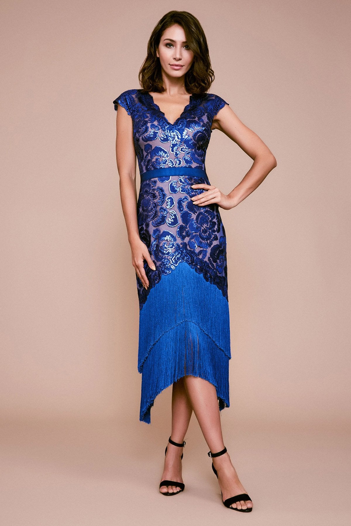 Tadashi Shoji - Keilani Fringe Tea-Length Dress