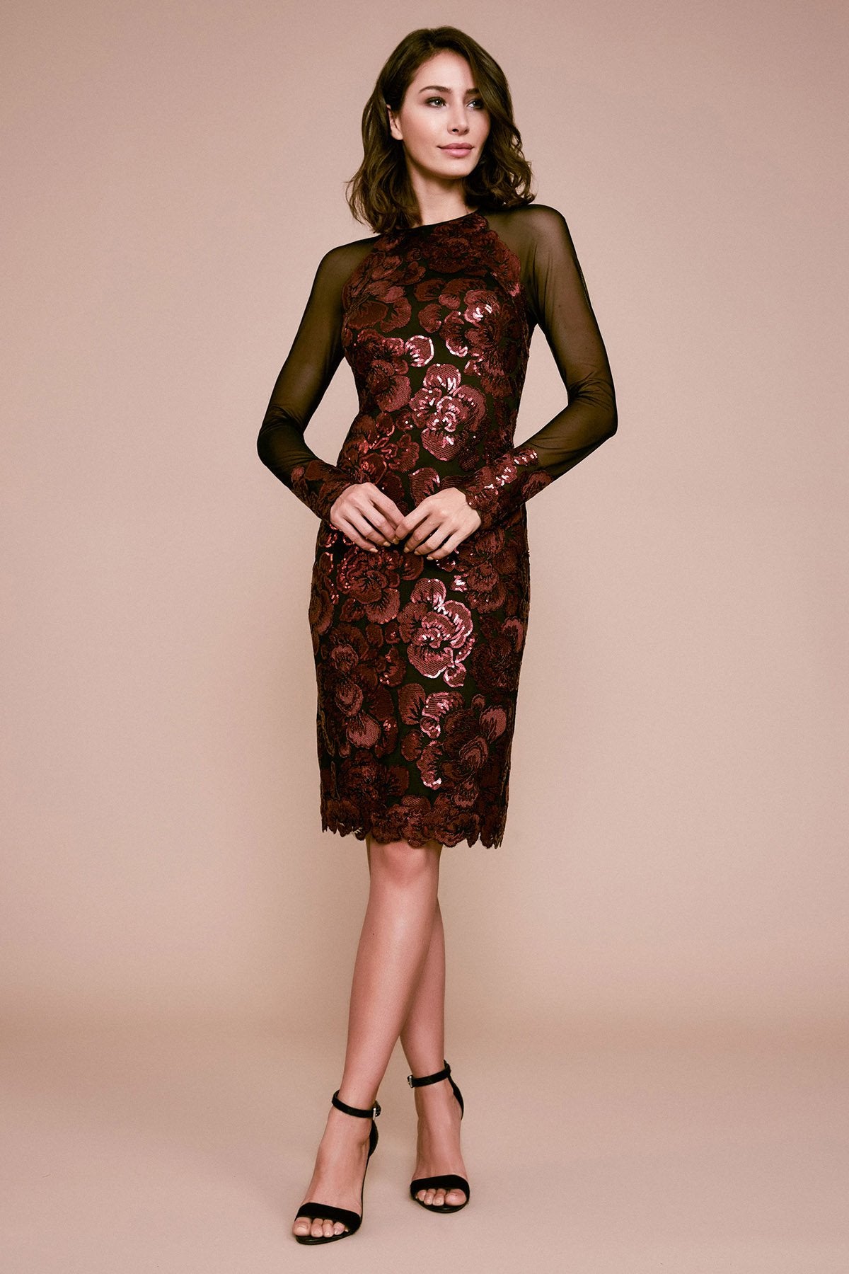 Tadashi Shoji - Hollis Long-Sleeve Sequin Embroidered Dress
