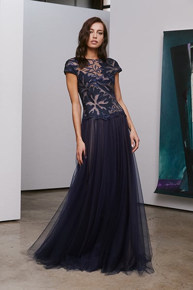 Privet Floral Applique Tulle Gown