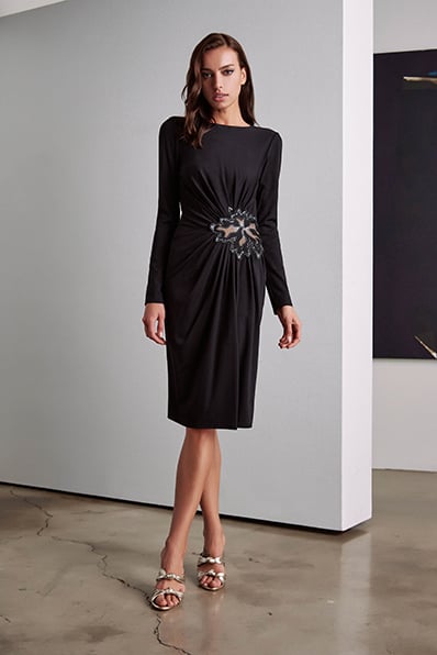 Ahayla Long-Sleeve Draped Jersey Dress